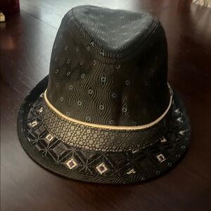 Robert Graham Black Patterned Fedora with Gold Trim